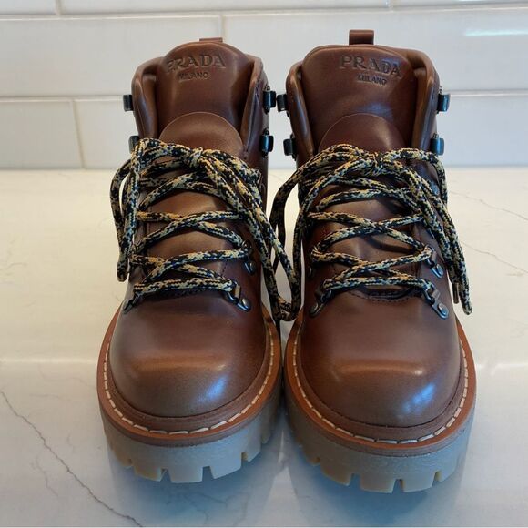 NWOT PRADA Leather Laced Booties Brown Women’s Size 36.5 - Picture 10 of 15